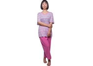 Wholesale Fashion Ladies Pink Print Stripped Pajamas Nightwear Sets Short Sleeve Anti - Wrinkle from china suppliers