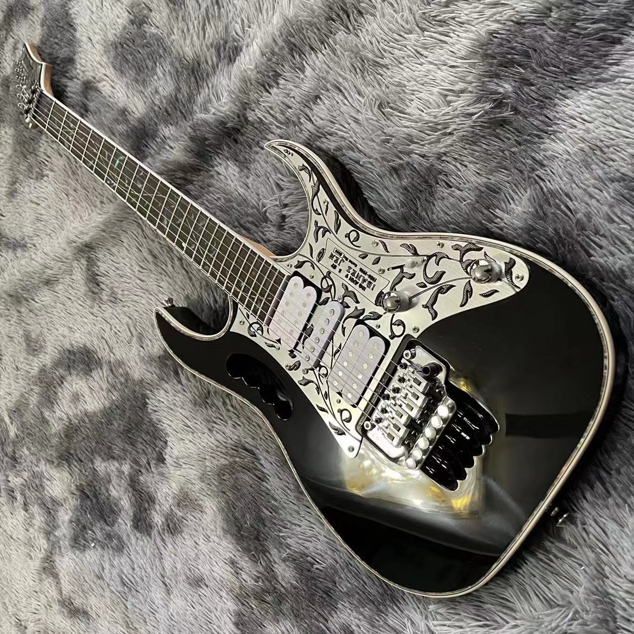 Custom Black Electric Guitar With Metal Pickguard Floyd Rose Bridge Chrome Hardware Tree of Life Inlay Can be customized