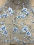 Red 3D Flower Embroidered Tulle Lace Fabric / Wedding Dresses Sequins Beaded