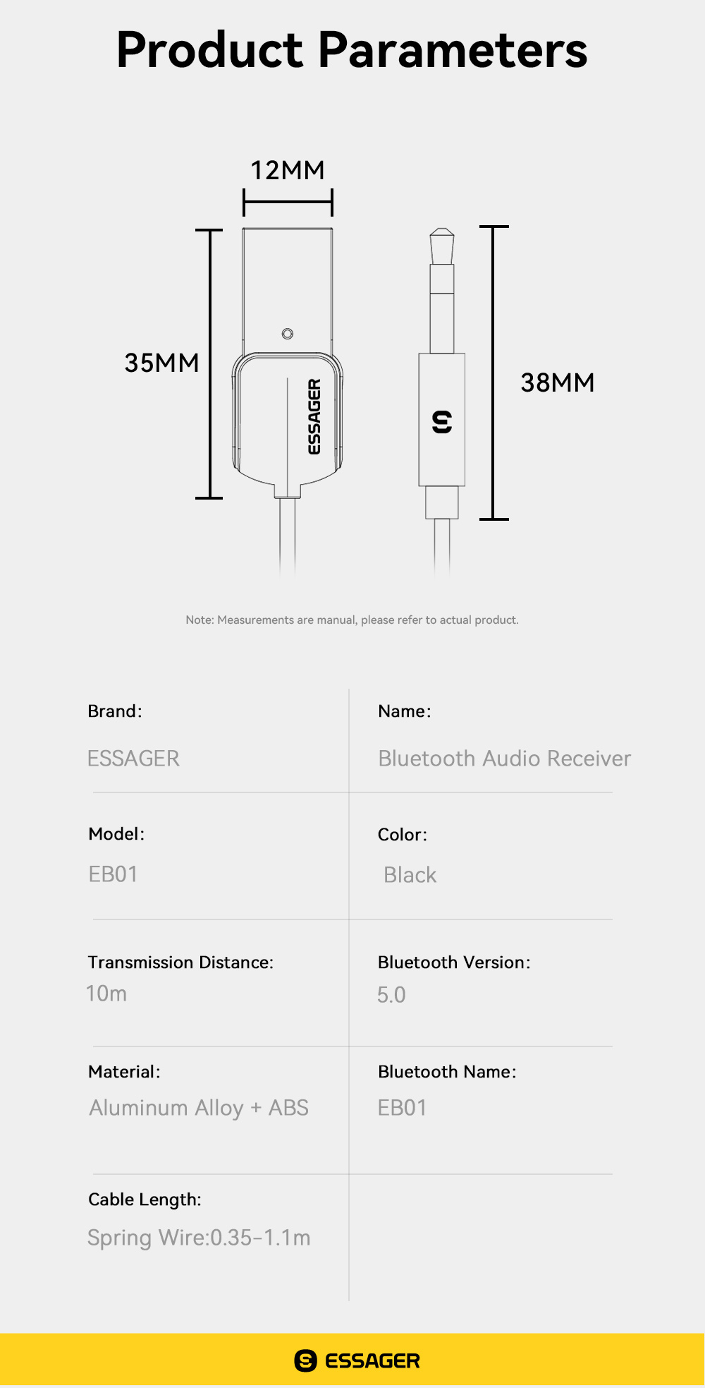 Essager EB01 Series Male 3.5mm Jack Audio Bluetooth Adapter Blue Tooth Receiver