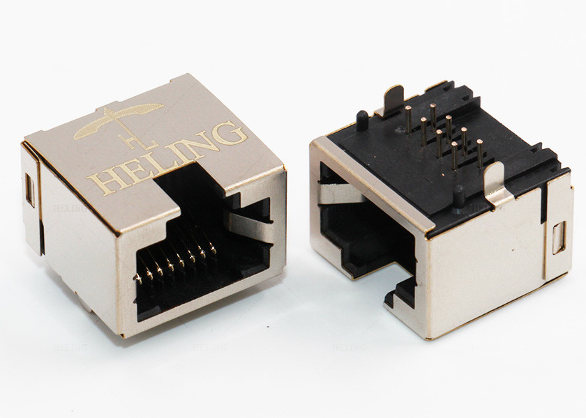 8P8C Tab Up Right Angle RJ45 Female Connector RoHS Compliant