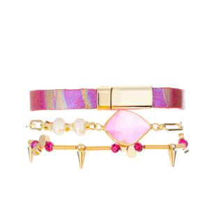 Wholesale 0.7mm clear elastic Beaded Bracelet Stack Set Hot Pink Leather crystal Zircon Material from china suppliers