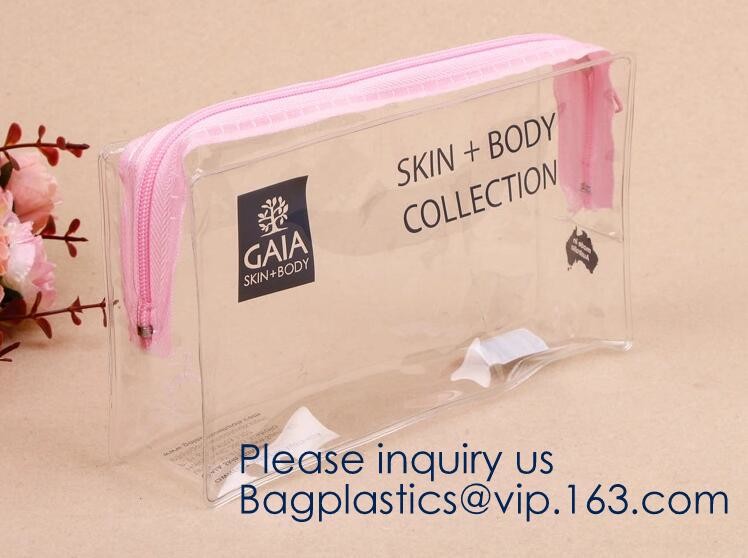 Toiletry Bag with Zipper TSA Approved Travel Cosmetic Bag PVC Make-up Pouch Handle Straps for Women Men, Carry On Airpor