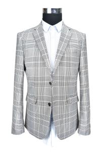 Wholesale Fashion Mens Slim Fit Suit Blazer Plaid Light Grey Check OEM Service from china suppliers