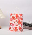 Red 80gsm Kraft Paper Gift Bags Love Heart Printed Paper Goodie Bags With