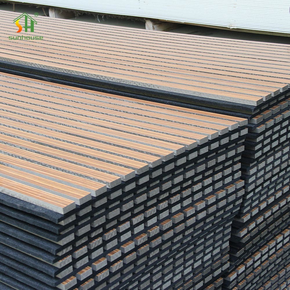 Spot Goods Modern Natural Veneer Oak Polyester European Art Home Slats Wall Acoustic Panels