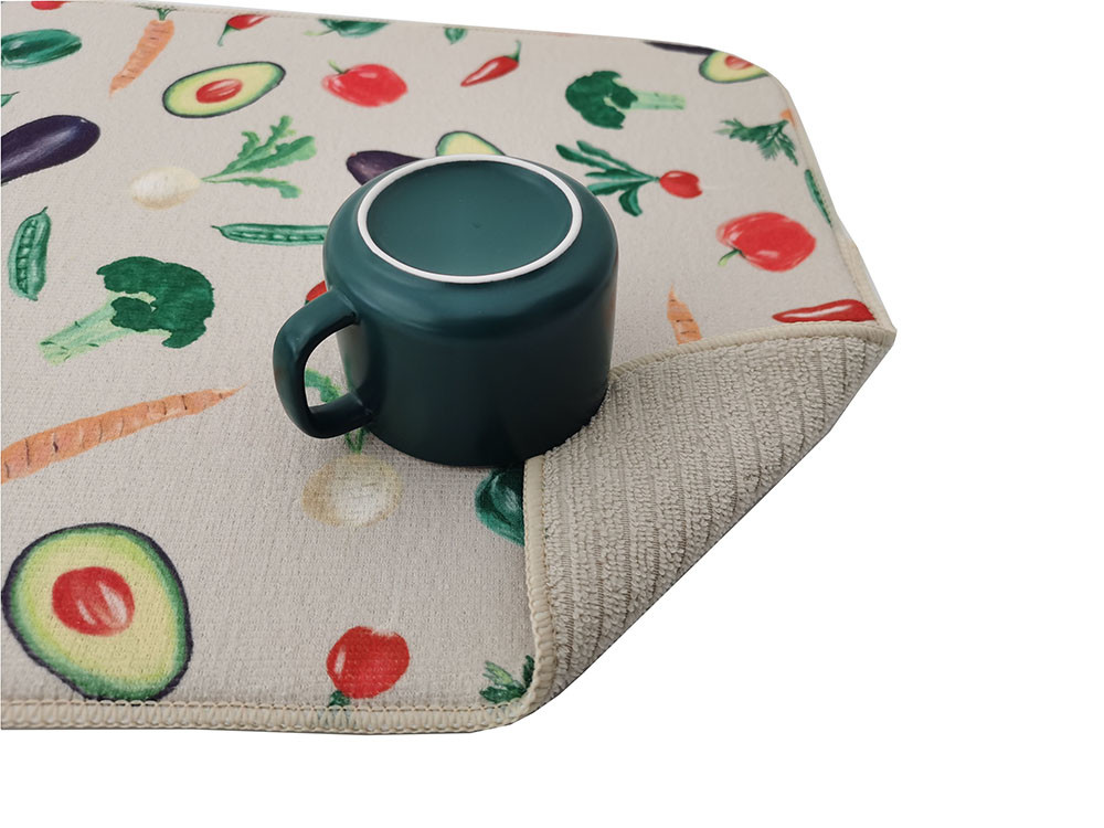 Microfiber Quick Dry Kitchen Dish Drying Mat With Printing Designs All Polyester