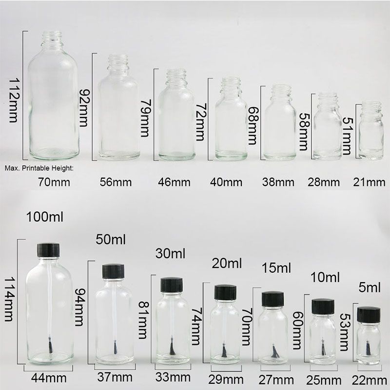 Stock Amber Glass Bottle for Essential Oil and Nail Polish 5ml10ml15ml20ml 30ml 50ml 100ml Surface Printing Screen Printing