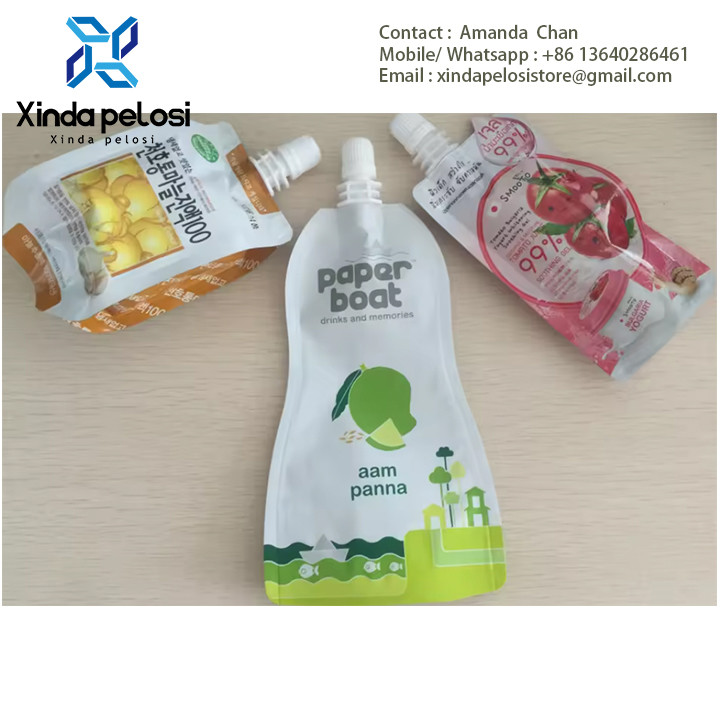 Custom Printed Logo Bottle Shape Packing Stand Bag For Drink Beverage Juice Fruit Wine Liquid