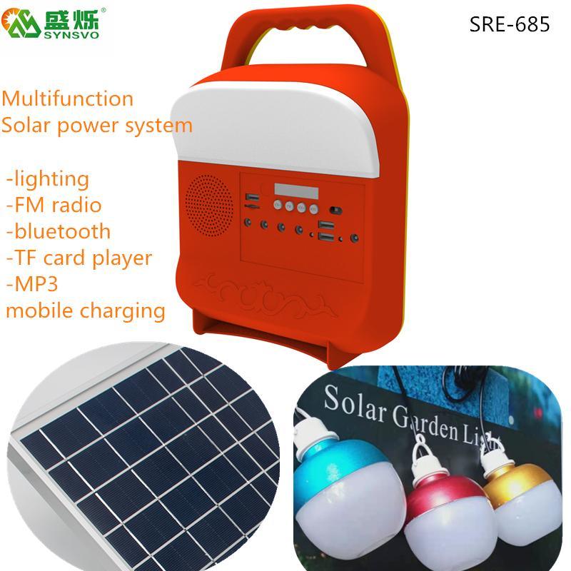 2021 New 5W Solar Generator System FM Radio USB TF Slot Solar Panel Light LED 3 Bulbs Outdoor Sre-685