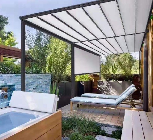 Private Residence Retractable Awning Automatic Shade Awnings 0.6mm Thickness Fabric