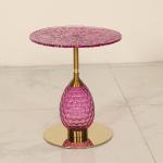 Purple Glasss Top Unique Design Shiny Finish Stainless Steel End Table Gold
