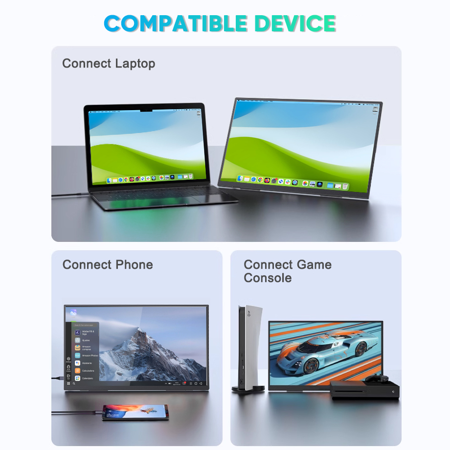 FORGOS 15.6 inch FHD 1080P IPS Screen Dual Speakers Type-C HD Mini Portable Monitor for Laptop PC Phone Switch PS5