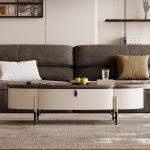 Walnut Veneer Central Oval Coffee Table Natural Wood Top Metal Legs For Living