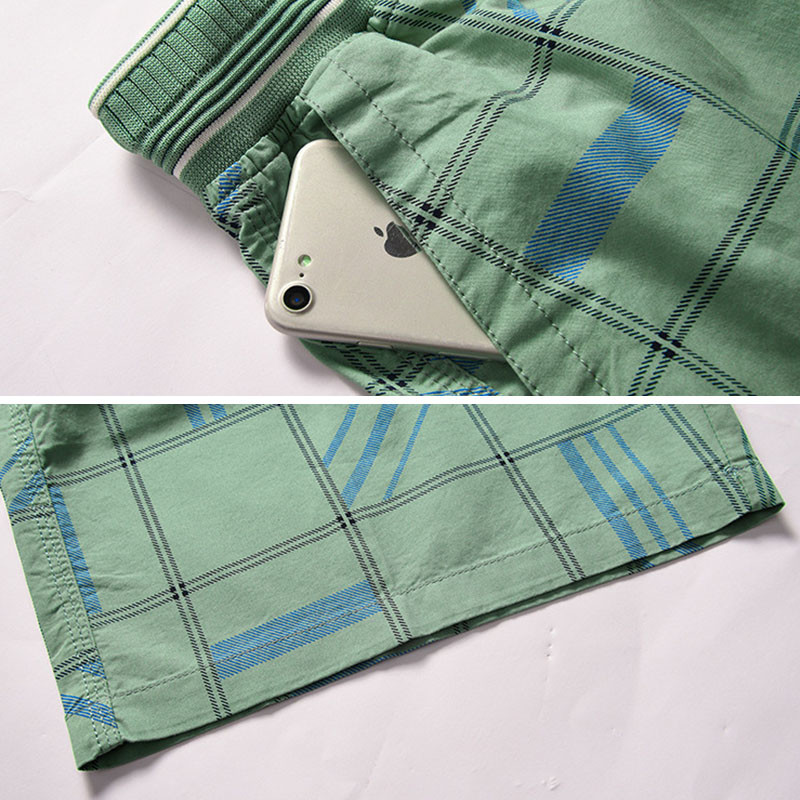 Summer Checked Five - Cent Pants Washed Cotton Shorts For Men