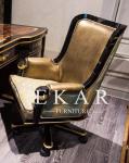 White Leather Swivel Chair In Carved Arm TS-002