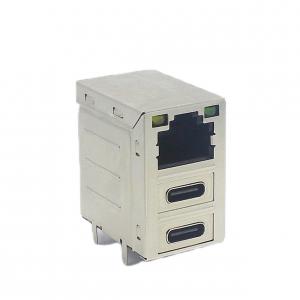 Wholesale Dual Type C Stacked USB Connectors Combo PCB Shielded RJ45 Female Socket LAN Jack from china suppliers