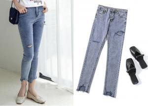 China XS - XXL Ladies Denim Jeans Light Wash Rip And Repair Ladies Skinny Jeans on sale