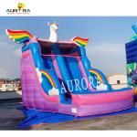 Backyard Inflatable Water Slide Pink Blue Rainbow Horse Design For Kids