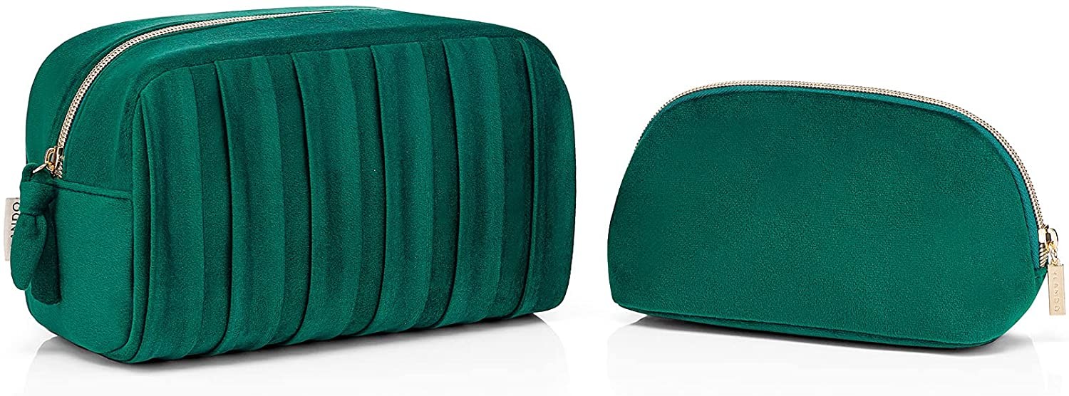 Velvet Custom Pouch Luxury Beauty Makeup Bag Zipper Velvet Travel Professional Cosmetic Bag Green