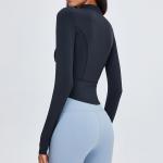 Women's Full Zip Sports Horse Riding Tops Solid Color Long Sleeve Soft Nylon