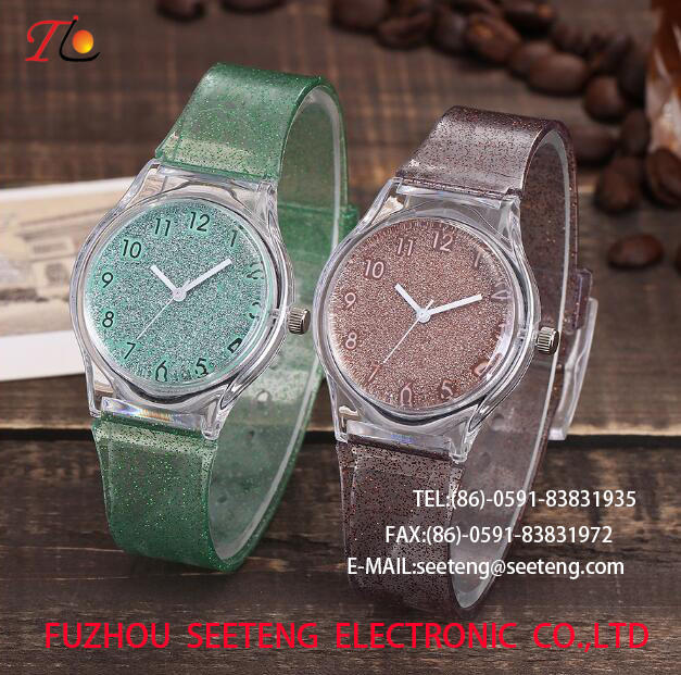 Children's watch with PVC strap Multicolor color customized for promotion fashion watch twinkling bling strap/ DOAL