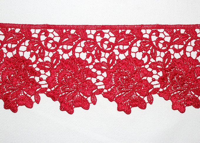 Red Flower Embroidered Lace Trim By The Yard Environmental Protection