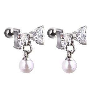 Wholesale Canada style fashion piercing jewelry bowknot shape stud earring with pearl from china suppliers