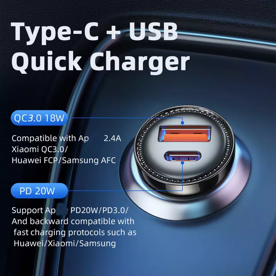 Fireproof PC Phone USB Car Chargers Mini 20W PD3.0 QC3.0