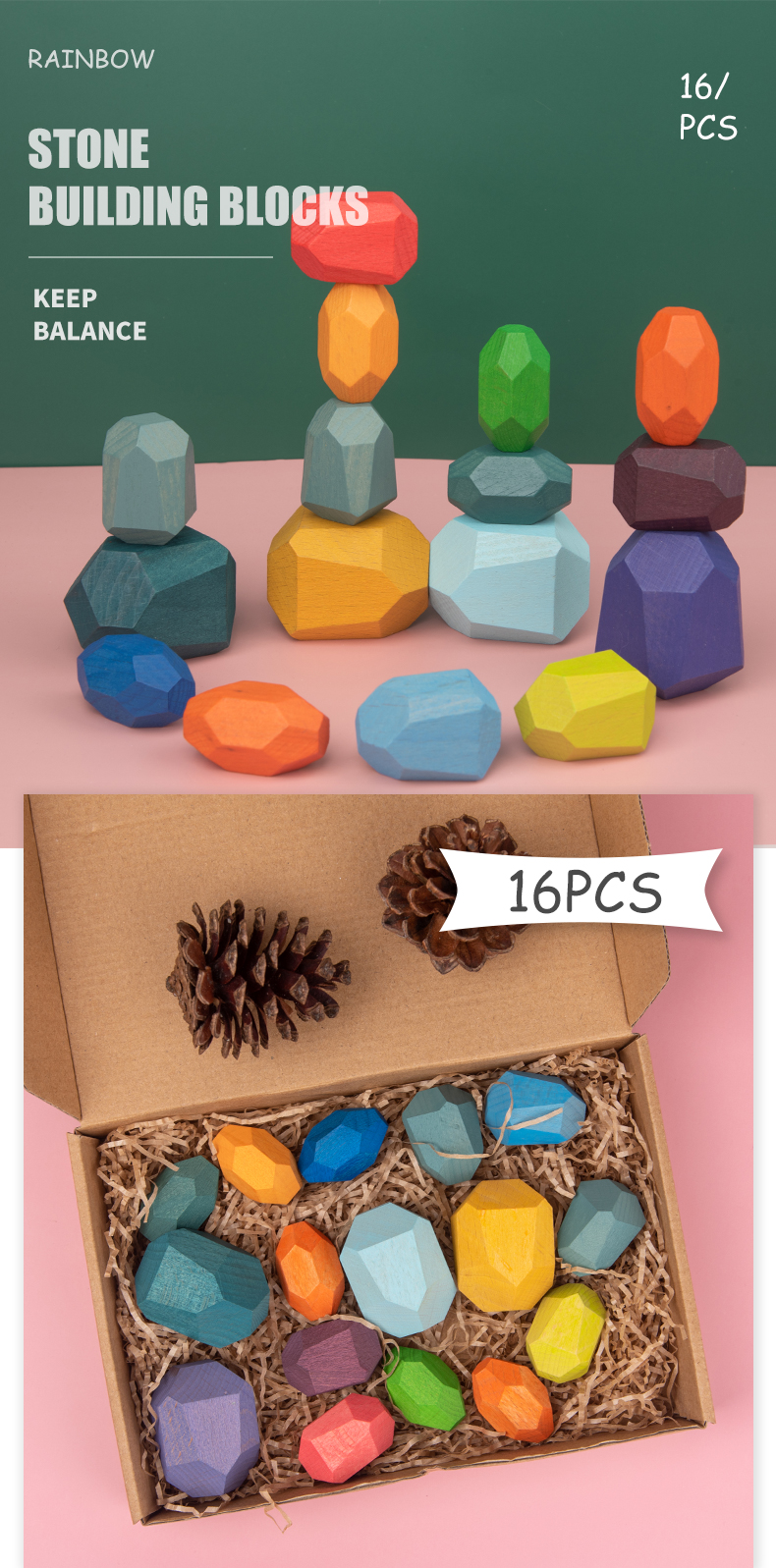 Jenga 14cm Rock Wooden Building Blocks Set Wooden Stacking Blocks Balancing Toy
