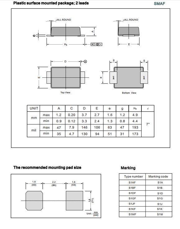 S1AF THRU S1MF Rectifier Diode - 50 to 1000 V - 1 A China supplier