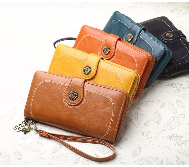 Women's Long Wallet Leather Zipper Cash Stuffing Wristlet Purse Monederos Money Card Bag