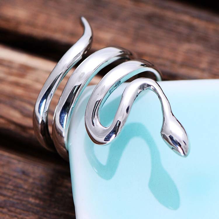 Sterling Silver Snake Wrap Ring Plain Polished Wide Women Jewelry(058262)