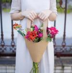 Take Away Kraft Paper Flower Bags Plant Florist Bouquet Handle Flower Bag