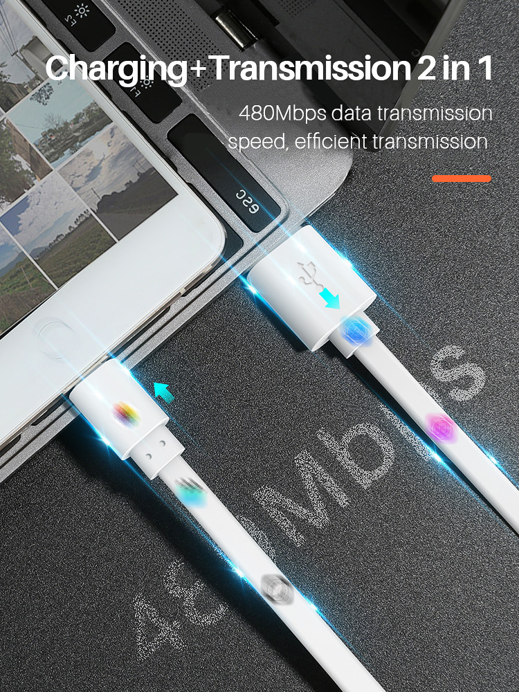 Flat PVC 2M Lightning To USB Charging Cable For IPad