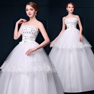 China Hot Sale Appliques Beading Wedding Dress White Princess Waist Organza Wedding Dress on sale