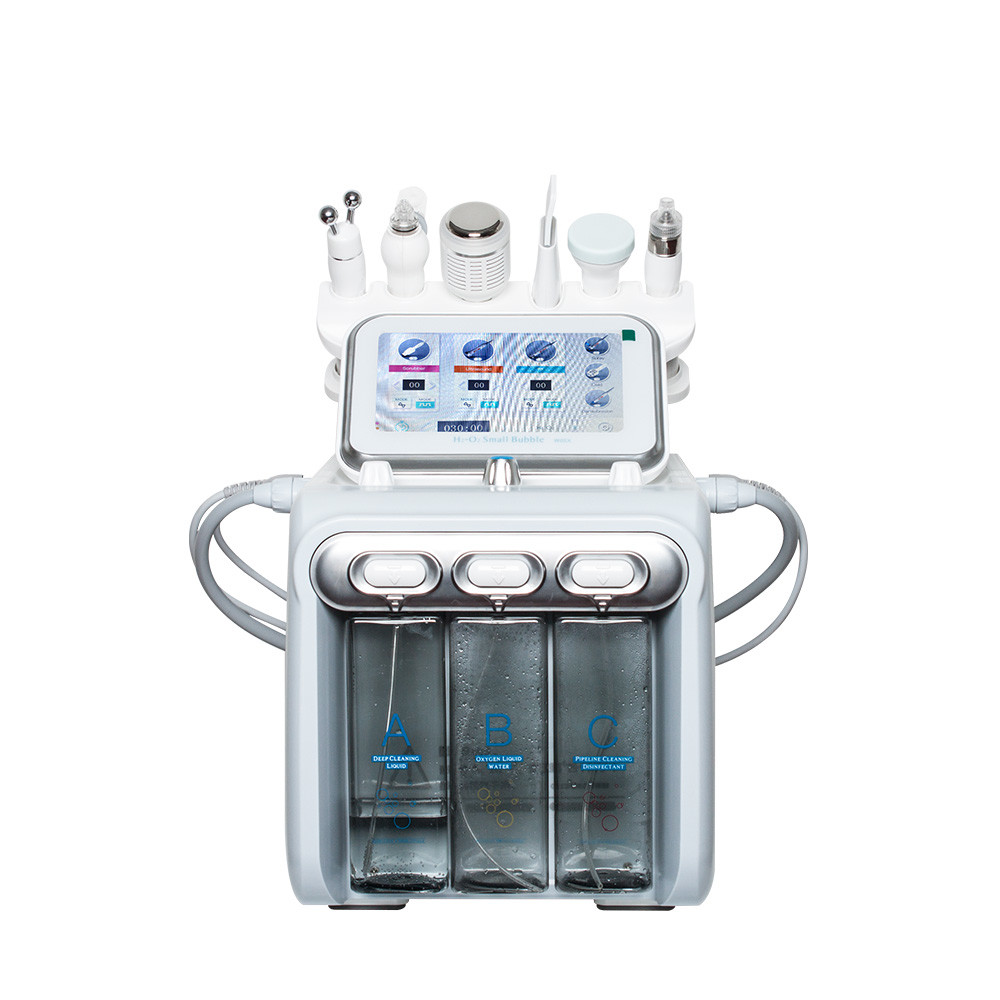 Factory produced 17 kg 430*380*380mm portable white hydrafacial machine with 6 handles for face cleaning and lifting