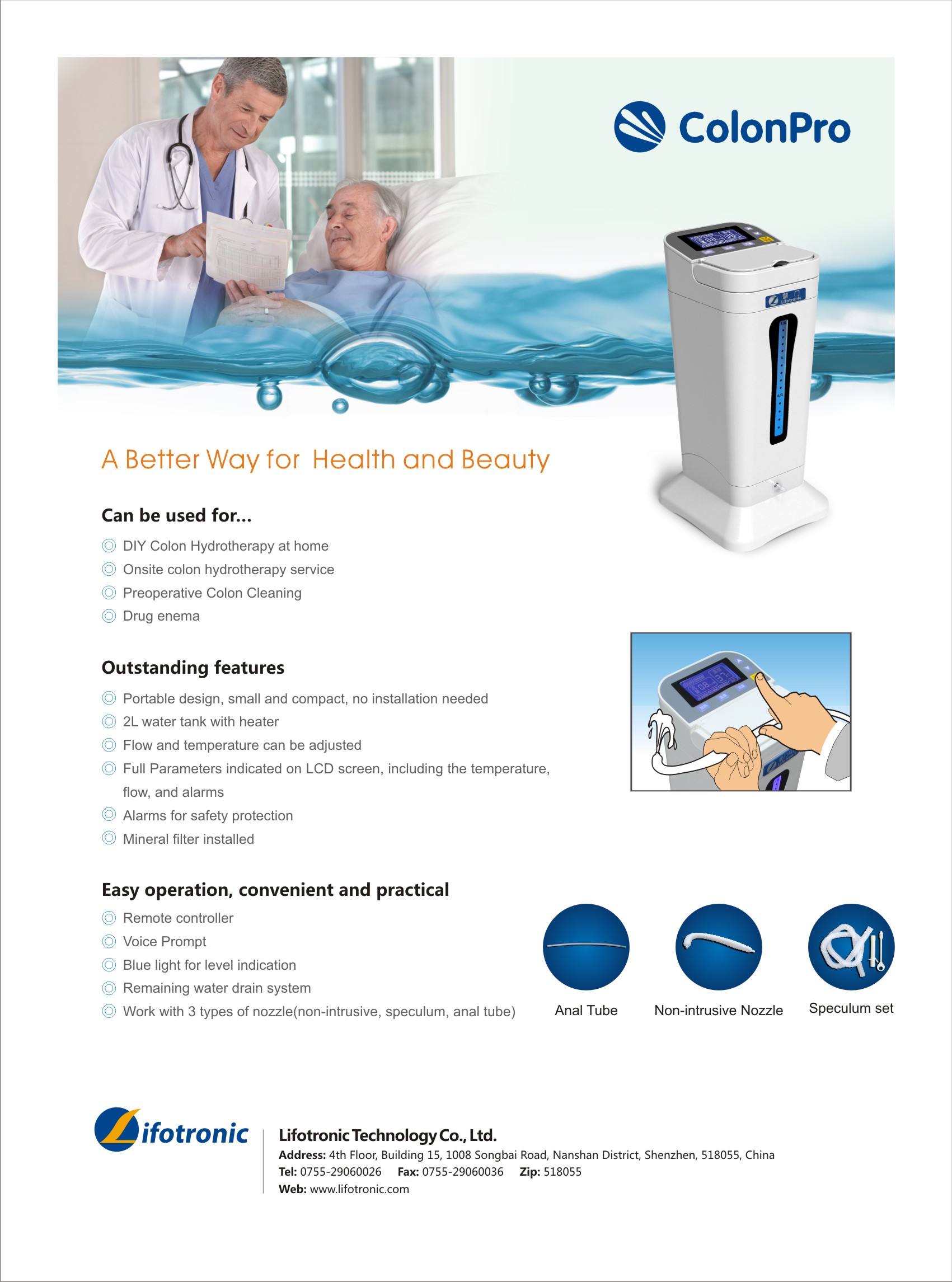 Lifotronic Portable Home Use Hydrotherapy System Colon SPA for Inner Body Cleansing Intestine Cleansing