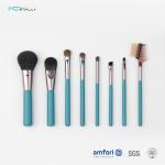 Blue Wooden Handle Vegan Nylon Synthetic Hair Makeup Brush Set 8pcs
