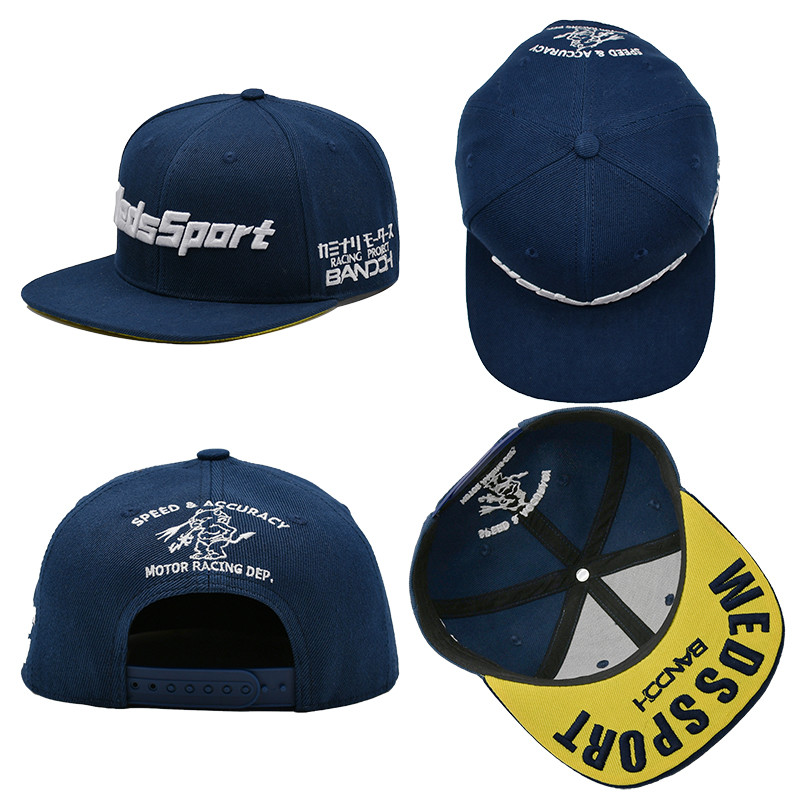 Cotton Flat Bill Gorras 3D Embroidered Snapback Hats For Men