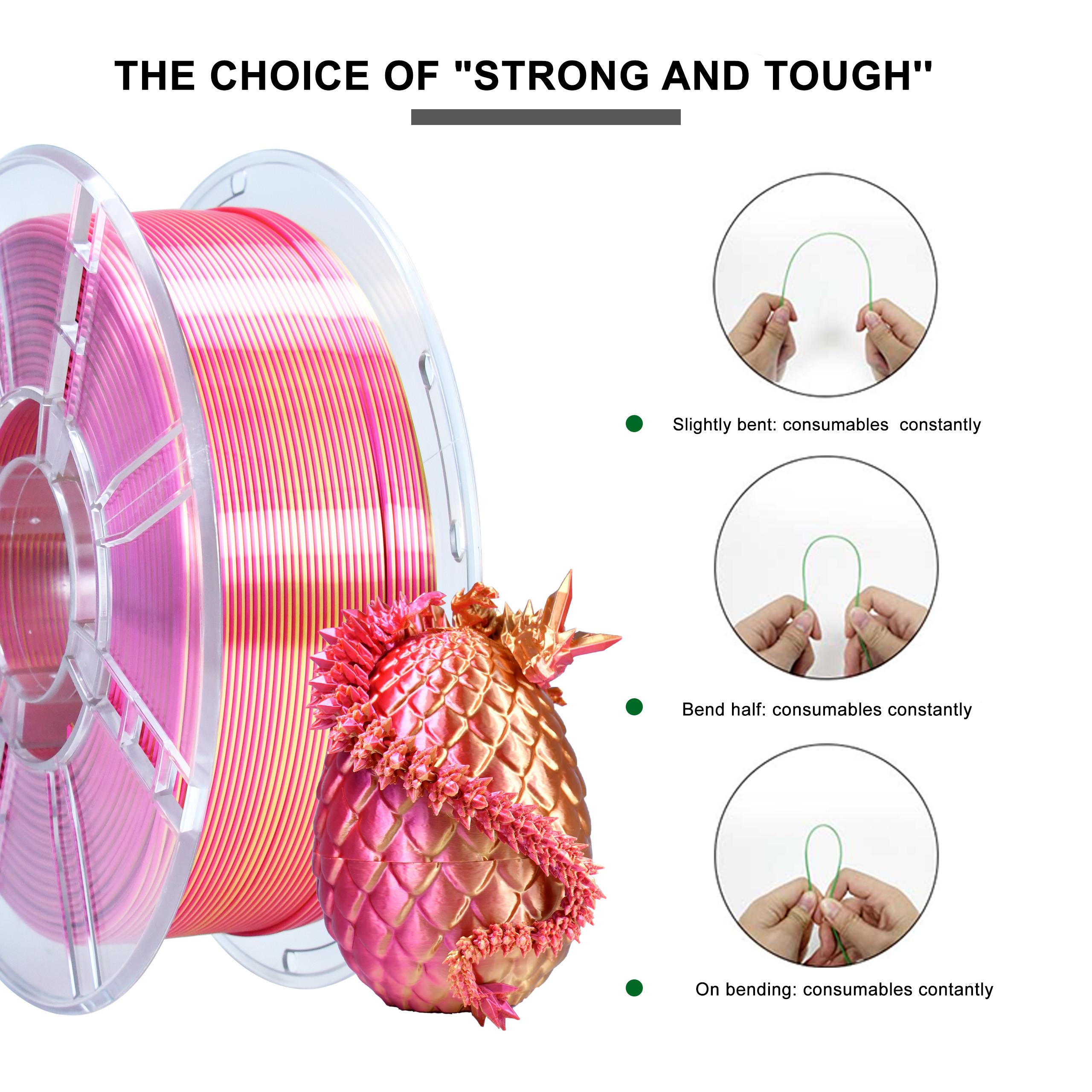 3d Printing Filament PLA Plus Dual Rose Red Gold 1.75MM 1KG Printer Filament