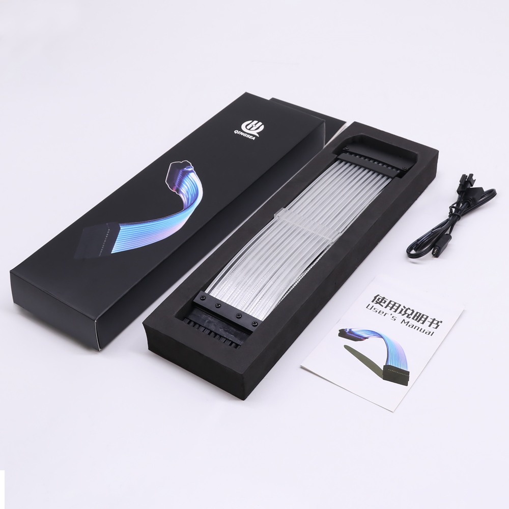 RGB Glowing Cable Motherboard Synchronized 5V 3Pin RGB Male to Female 24Pin Extension Power Supply Cable 200mm