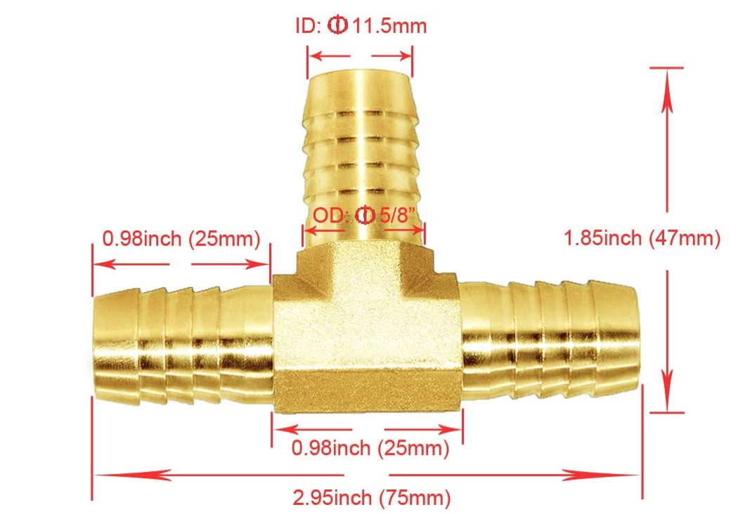 5/8'' 3 Way Union Intersection Split Brass Tee Fitting