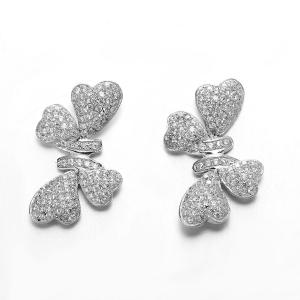 Wholesale Bow of Four Hearts 925 Silver CZ Stud Heart Earrings Small Silver Hoop Studs from china suppliers
