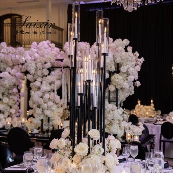 ZT-323B wholesale tall black metal 10 arms candlestick for wedding table