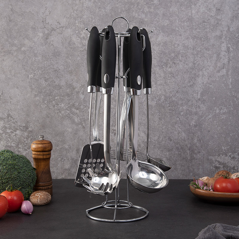 Europe style New pattern kitchenware set with stand black color handle cooking tools patato masher