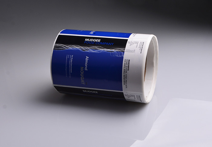 Glossy self adhesive paper Almond Macadamia Sour Cherry nougat food container packaging labels in roll