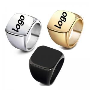 China 316L Men Gold Plated Finger Ring Geometric Silver Steel Ring Powder Coating on sale