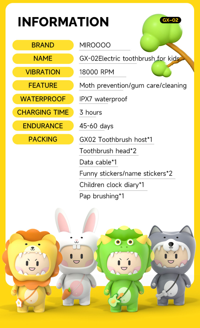 Sonic Electric Toothbrush Cartoon Smart Children Toothbrushes For 3-15 Year Old Kids