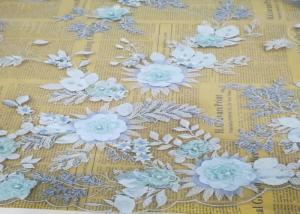 Wholesale Embroidery 3D Floral Wedding Dress Lace Fabric By The Yard With Beads Light Blue from china suppliers